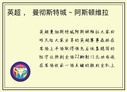 英超 ， 曼彻斯特城 ~ 阿斯顿维拉